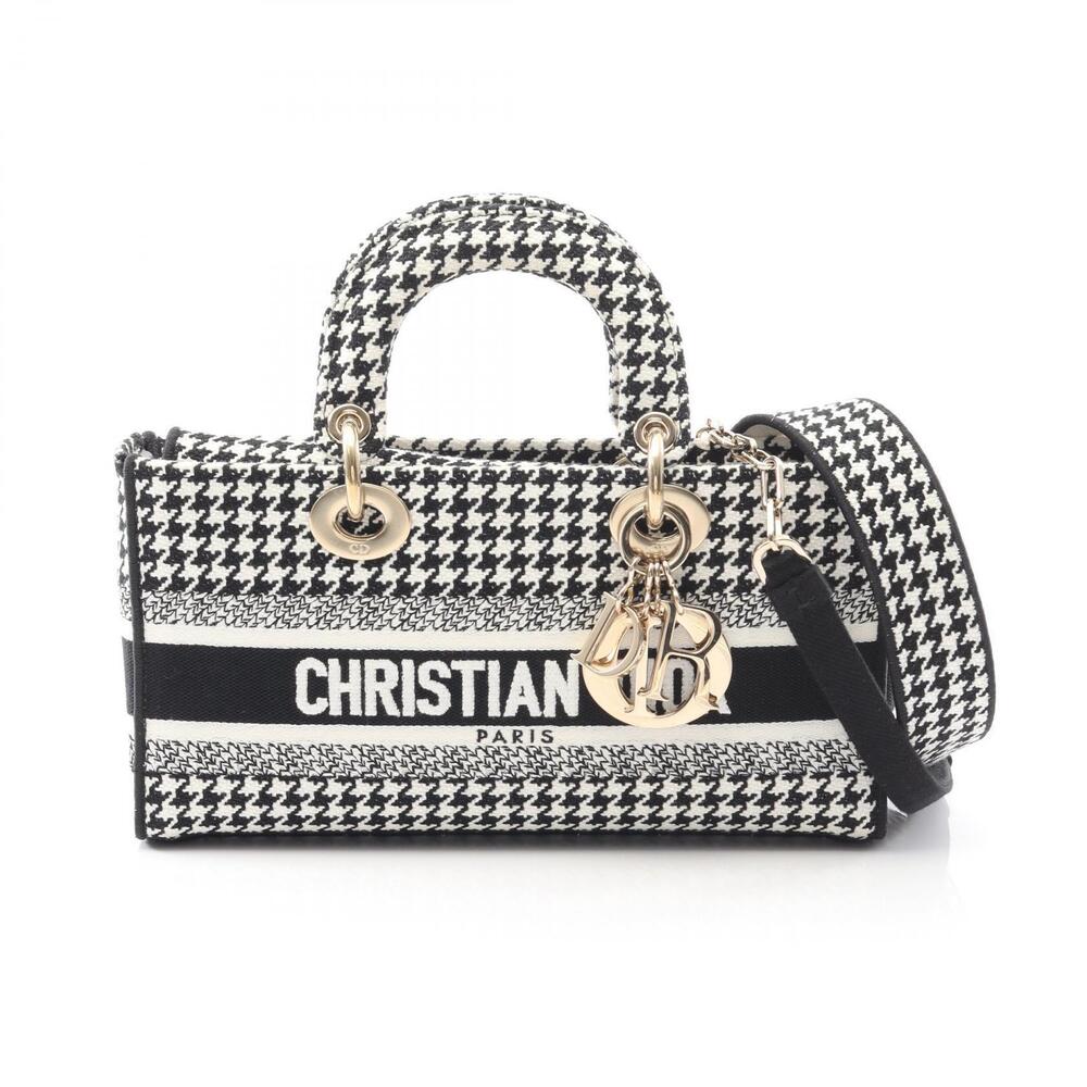 Christian Dior Lady Joy Handbag Canvas Black White
